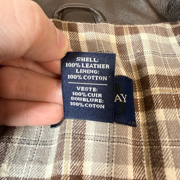 Harbor Bay Brown Genuine Leather Jacket Mens 2XLT Tall Plaid Lined Full Zip Coat - Picture 5 of 10